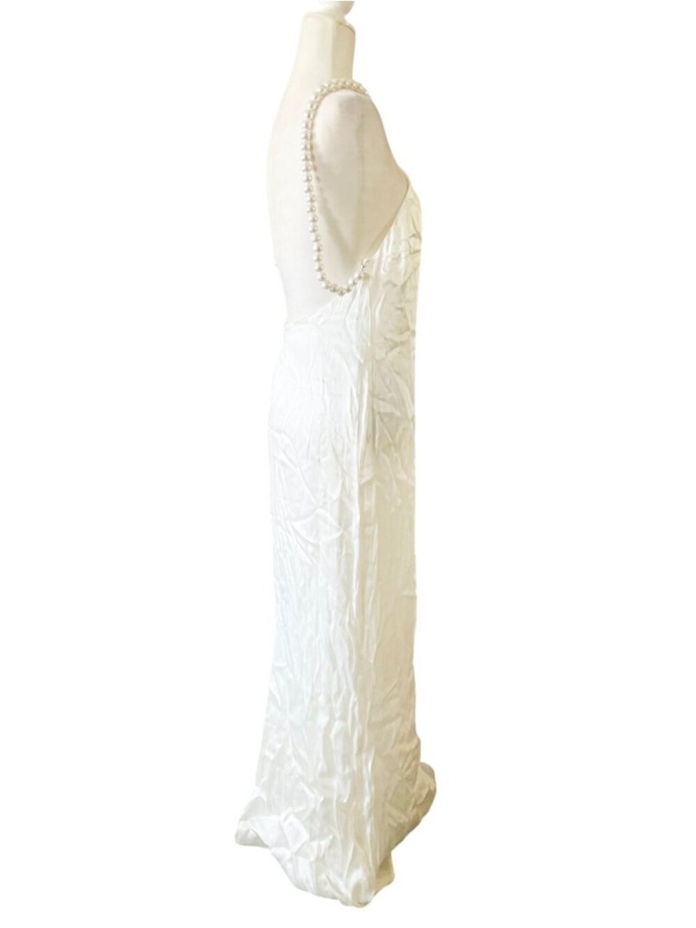 NEW Meshki Blanche Satin Pearl Halter Maxi Dress SZ S Bridal Formal Elegant - Picture 4 of 14
